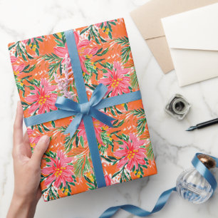 Preppy Palm Beach Tropical Oranges Pattern Wrapping Paper