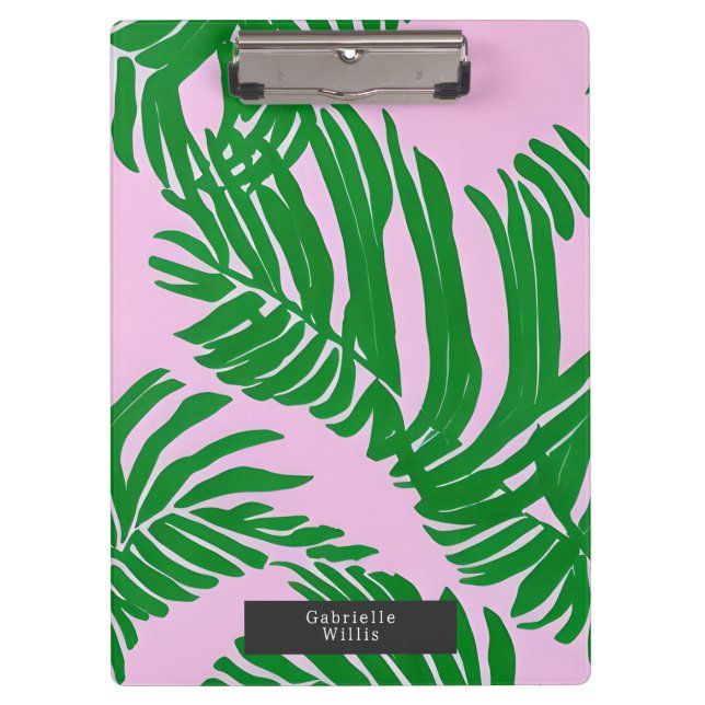 Preppy Palm Leaves Pink And Green  Clipboard (Front)