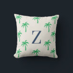 Preppy Palm Tree Monogram Throw Pillow<br><div class="desc">Preppy Palm Tree Monogram Throw Pillow | Personalized Coastal Dorm Decor | Pink Green Navy Beach House Accent Cushion Add a fresh, preppy touch to your space with this personalized palm tree monogram pillow. Featuring a classic coastal pattern with green palm trees on a soft ivory background, this design brings...</div>