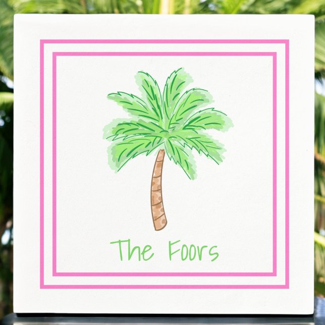 Preppy Palm Tree Personalized Border  Napkin (Creator Uploaded)