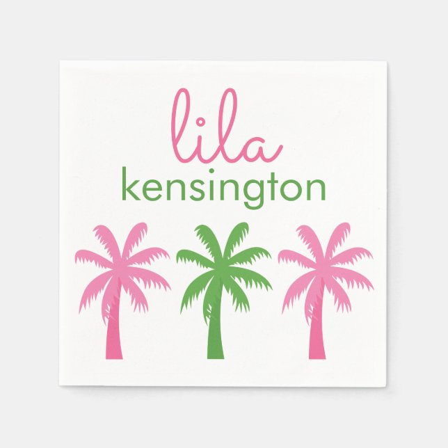 Preppy Palm Trees Personalized Party Napkins (Front)