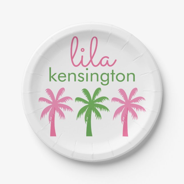 Preppy Palm Trees Personalized Party Plates (Front)