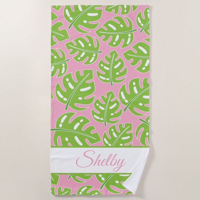 Preppy Palms Personalized Beach Towel (Front)