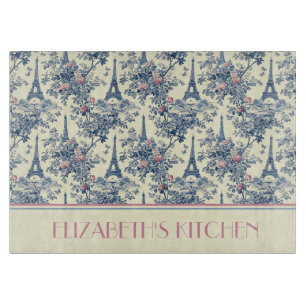 Preppy Paris Toile Pink and Blue Monogram Cutting Board