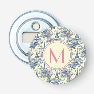 Preppy Parisian Toile Monogram Bottle Opener
