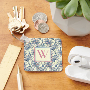 Preppy Parisian Toile Monogram Keychain