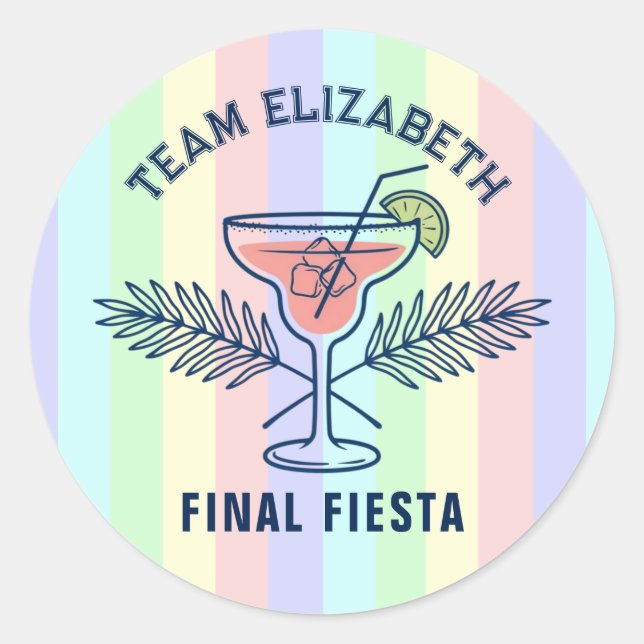 Preppy Pastel Final Fiesta Team Bride Bachelorette Classic Round Sticker (Front)