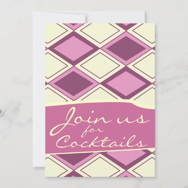 Preppy Pastel Pink Argyle Retro Modern Pattern Invitation (Front)