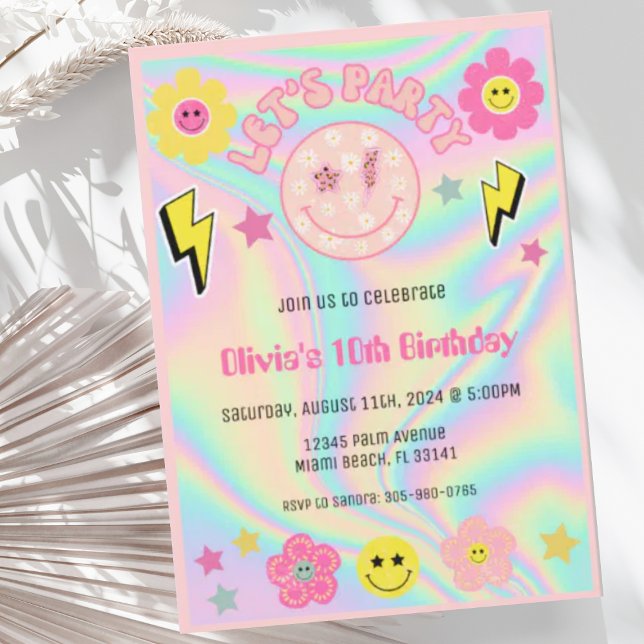 Preppy Pastel Pink Y2K Happy Face Party Birthday Invitation (Creator Uploaded)