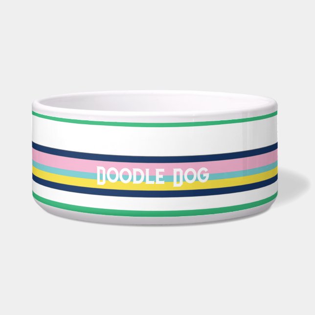 Preppy Pastel Stripes Personalized Dog Bowel (Front)