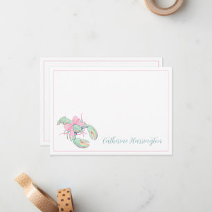 Preppy Pastel Watercolor Lobster Personalized Card