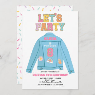 Preppy Patch jean jacket 8TH Birthday Invitation