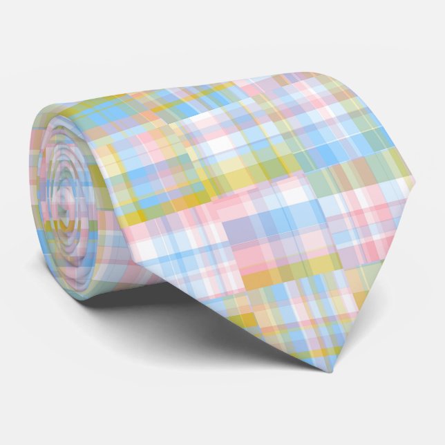 Preppy Patchwork Look Madras Pastel Tie (Rolled)