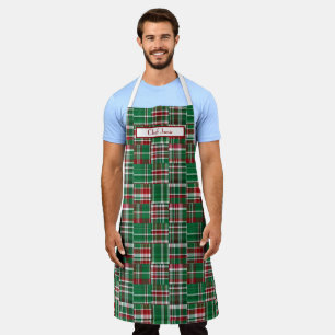 Preppy Patchwork Madras Deep Red Green White Apron