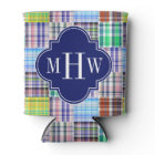 Preppy Patchwork Madras Navy Quatrefoil  Monogram