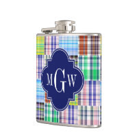 Preppy Patchwork Madras Navy Quatrefoil Monogram