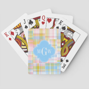 Preppy Patchwork Madras Pastel Quatrefoil Initials Playing Cards