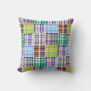 Preppy Patchwork Madras Plaid Pattern Throw Pillow