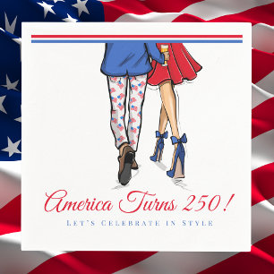 Preppy Patriotic Couple America 250th Birthday Napkin