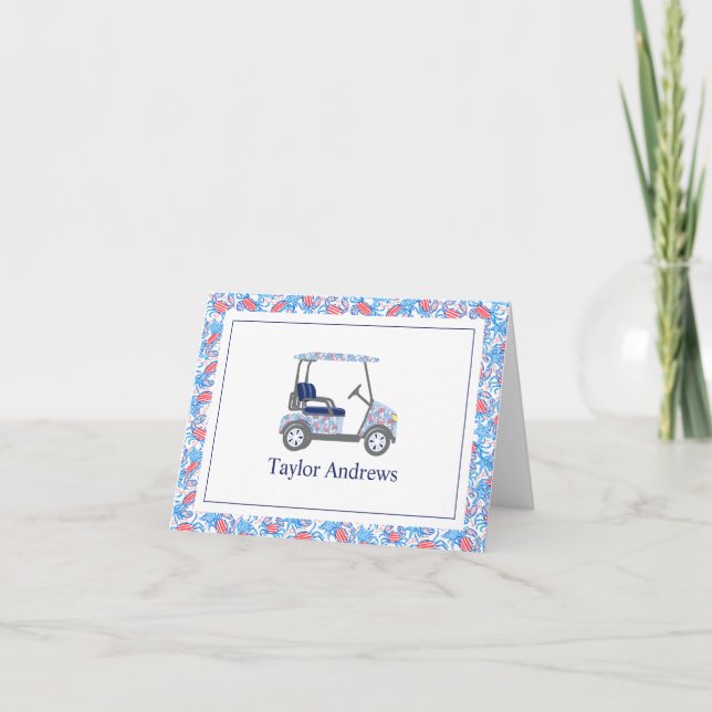 Preppy Patriotic Crabs Palm Beach Golf Cart Thank You Card (Front)