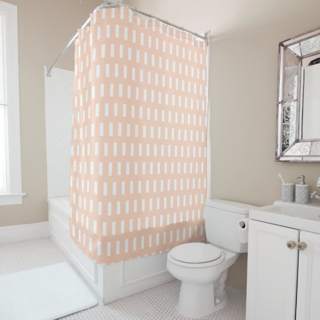  Preppy Peach and White Geometric Grid Pattern (In Situ)