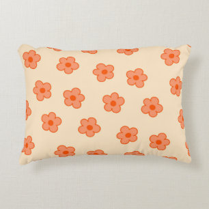 Preppy Peach Orange Hippie Flower Accent Pillow