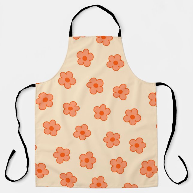 Preppy Peach Orange Hippie Flower Apron (Front)