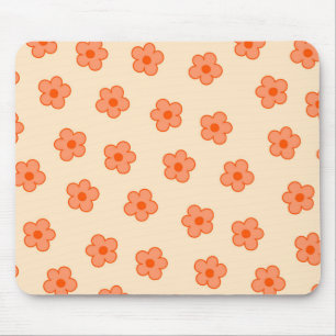 Preppy Peach Orange Hippie Flower Mouse Pad