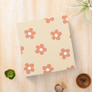 Preppy Peach White Hippie Flower Pattern Binder