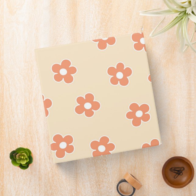 Preppy Peach White Hippie Flower Pattern Binder (In Situ)