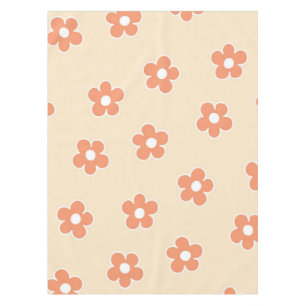 Preppy Peach White Hippie Flower Pattern Tablecloth