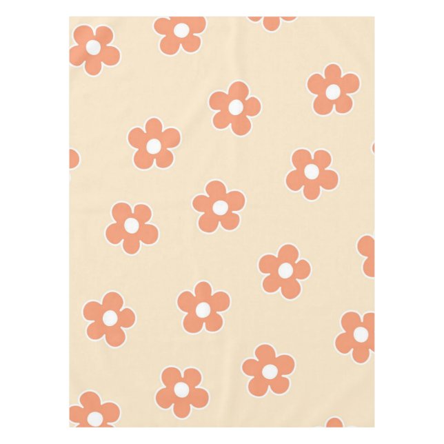 Preppy Peach White Hippie Flower Pattern Tablecloth (Front)