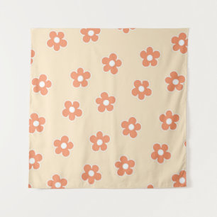 Preppy Peach White Hippie Flower Pattern Tapestry