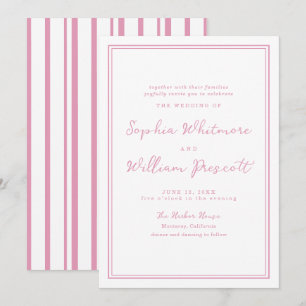 Preppy Peony Pink Striped Wedding Invitation