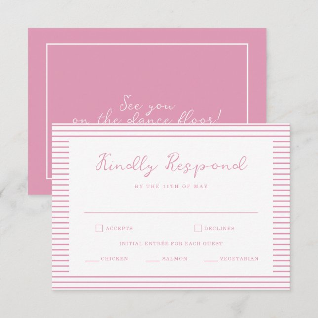 Preppy Peony Pink Striped Wedding RSVP Card (Front/Back)