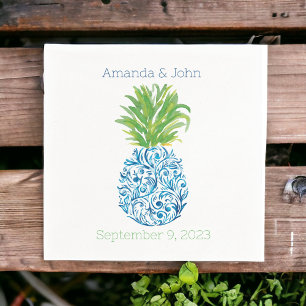 Preppy Personalized Chinoiserie Pineapple Wedding Napkin