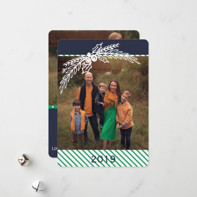 Preppy Personalized Dot Stripe Holly 2 Photo Card (Front/Back In Situ)