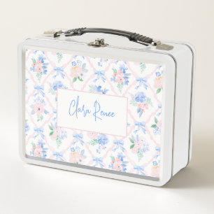 Preppy Personalized floral trellis bows Metal Lunch Box