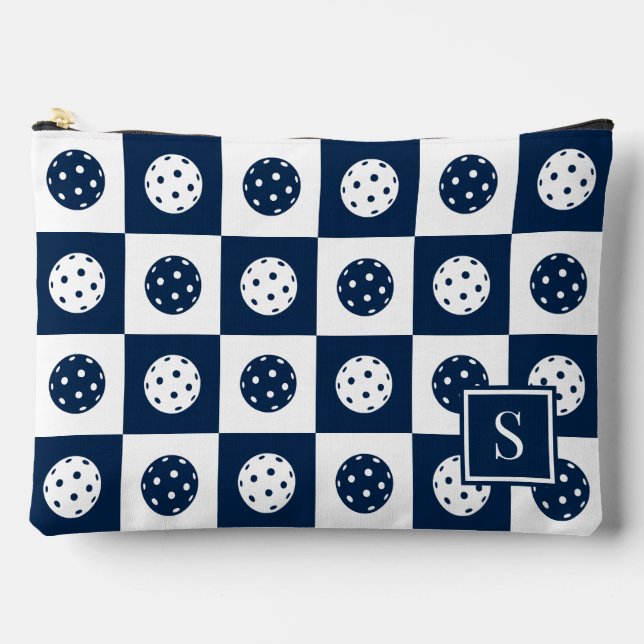 Preppy Pickleball Chequerboard - Navy & White Accessory Pouch (Front)