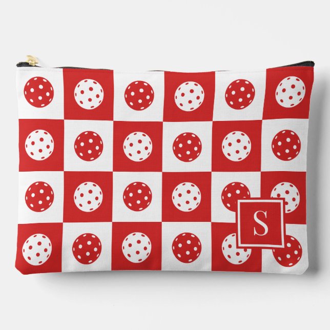 Preppy Pickleball Chequerboard - Red & White Accessory Pouch (Front)