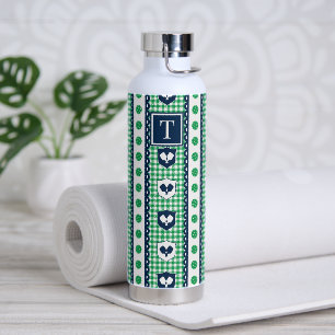 Preppy Pickleball Crest Gingham - Green & Navy Water Bottle