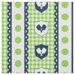 Preppy Pickleball Crest Gingham - Lime & Navy Fabric