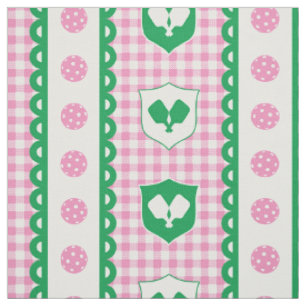 Preppy Pickleball Crest Gingham - Pink & Green Fabric