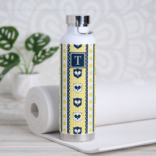 Preppy Pickleball Crest Gingham - Yellow & Navy Water Bottle