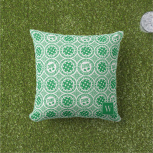 Preppy Pickleball Damask – Green Dink Motif Outdoor Pillow
