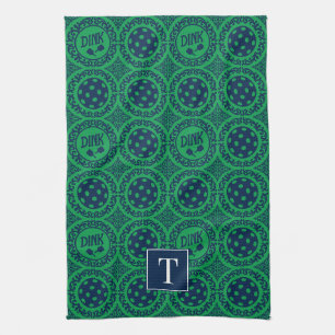 Preppy Pickleball Damask - Navy & Green Dink  Kitchen Towel