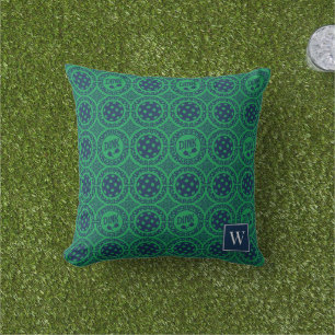 Preppy Pickleball Damask – Navy & Green Dink Outdoor Pillow