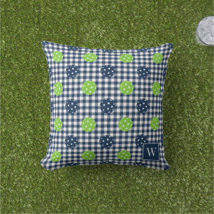 Preppy Pickleball Gingham – Navy & Lime Outdoor Pillow