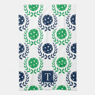 Preppy Pickleball Laurel Wreath - Navy & Green Kitchen Towel