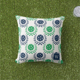 Preppy Pickleball Laurel Wreath –Navy & Green Outdoor Pillow